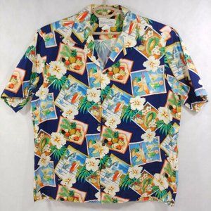 Vtg Bishop St Apparel Hawaii S/S Tropical Cocktails Fruit Hawaiian Shirt Mens XL